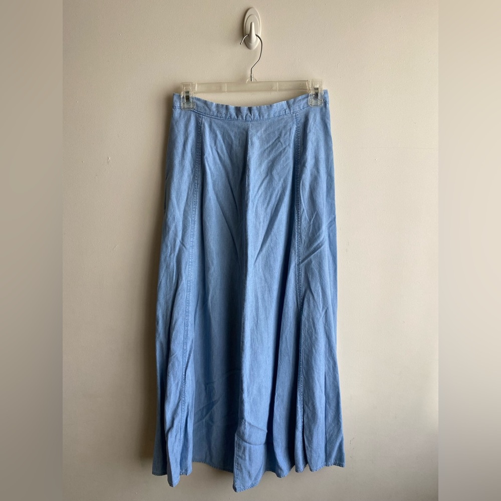 Vtg St Michael Marks & Spencer Made in UK Blue Chambray High Waist Midi Skirt